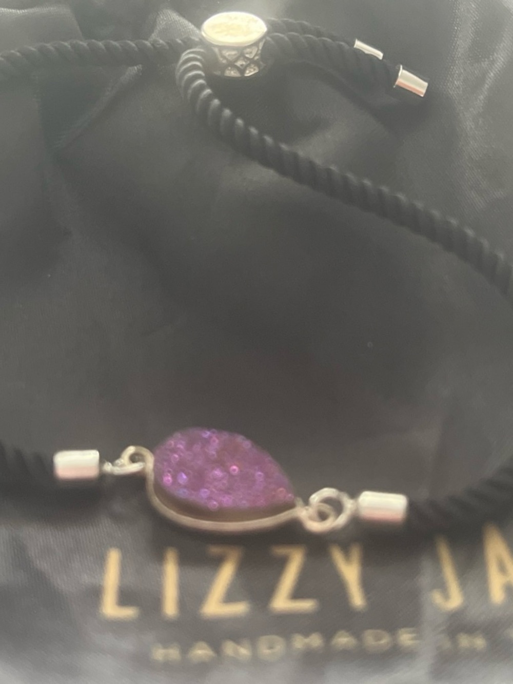 Lizzy James Purple Druzy Teardrop Rope Bracelet with Silver Accents - Picture 2 of 2